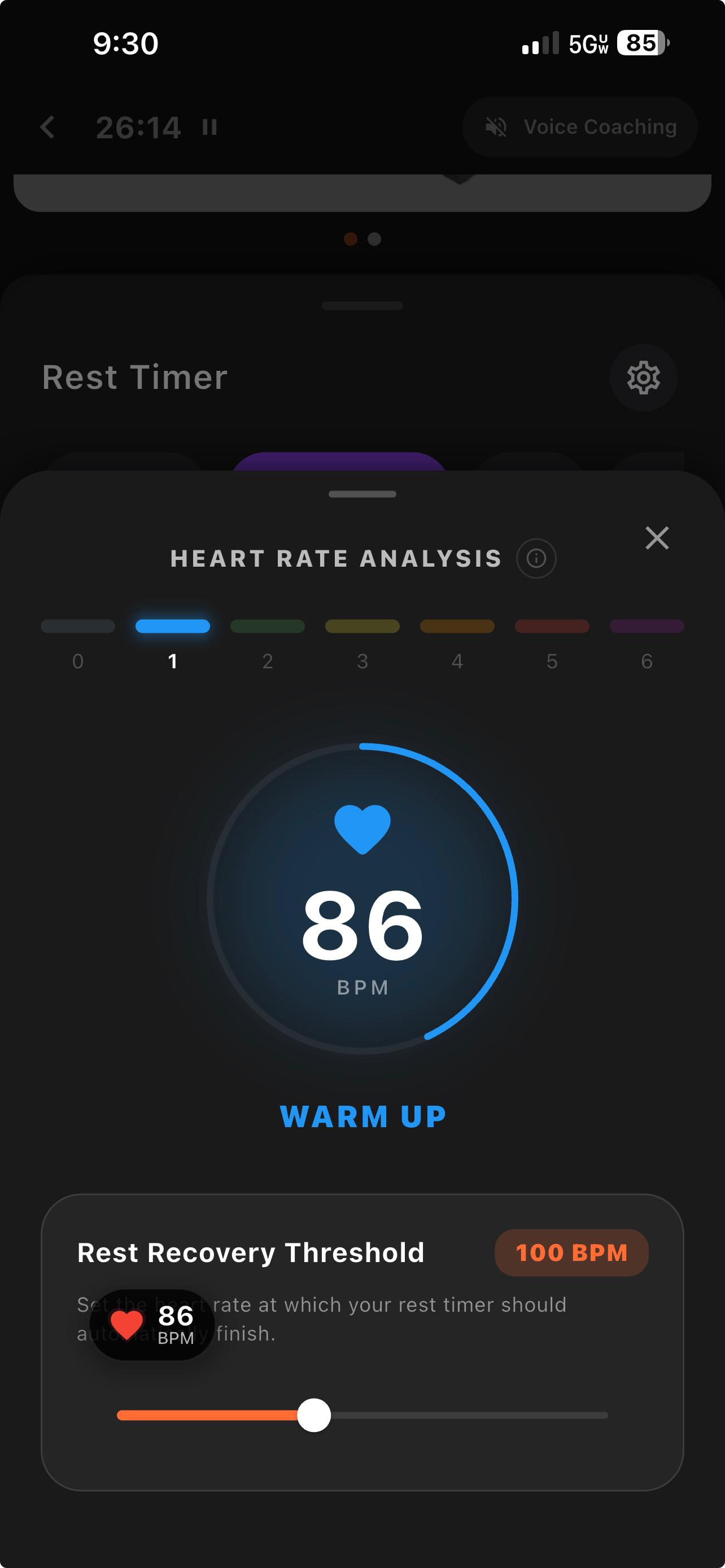 Heart rate based rest timer in WibeFit