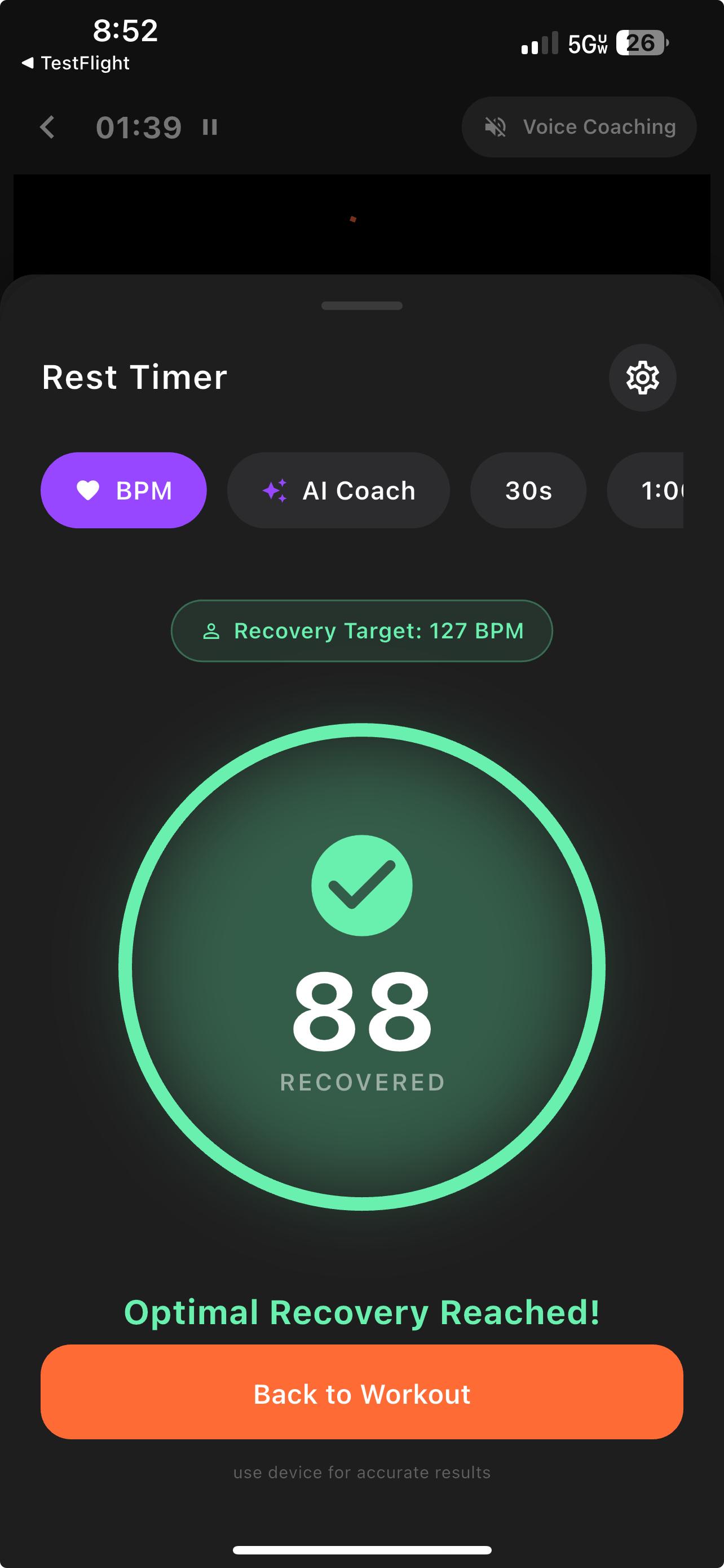 Optimal heart rate reached notification